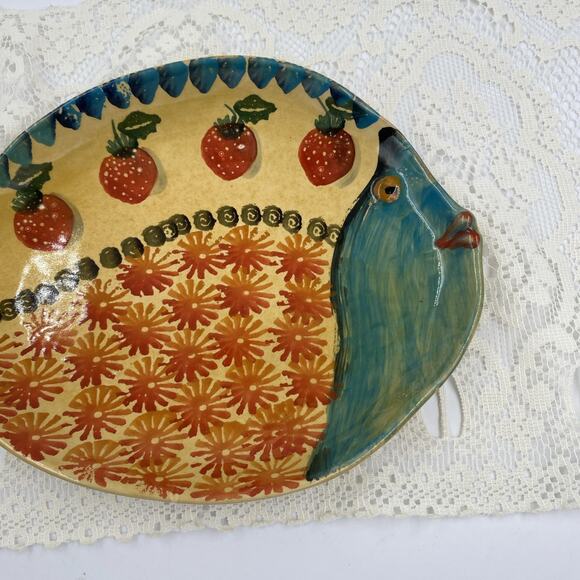 Italica ARS Hand Painted Fish Shaped ~ 12” Platter Plate Made In Italy - Picture 5 of 8